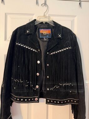 Cripple Creek Black Suede Fringe Jacket with Stud Details